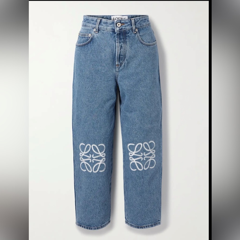 Loewe Blue Straight Leg Jeans with White Embroidery
